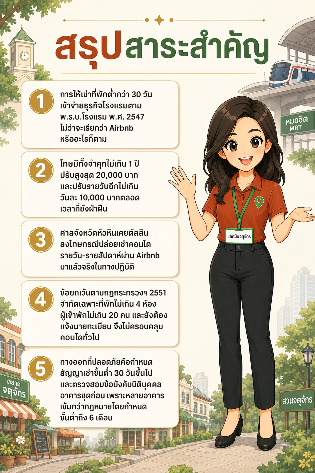 อินโฟกราฟิกสรุปข้อมูล ปล่อยเช่ารายวันคอนโดจตุจักรบน Airbnb ผิดกฎหมายไหม โทษปรับและทางที่ถูกต้อง