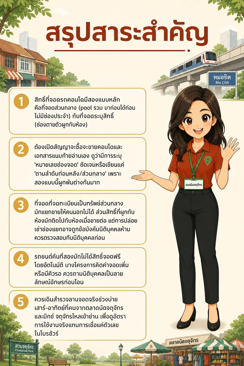 อินโฟกราฟิกสรุปข้อมูล สิทธิ์ที่จอดรถคอนโดย่านหมอชิต ซื้อแยก–ขายต่อได้ไหม เช็กสัญญาก่อนโอน