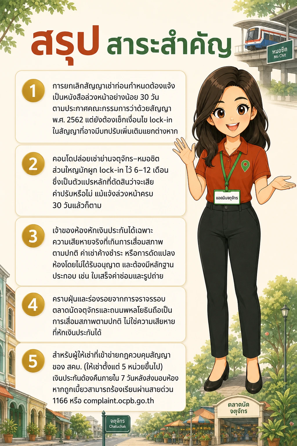อินโฟกราฟิกสรุปข้อมูล ยกเลิกสัญญาเช่าก่อนกำหนดคอนโดจตุจักร ได้เงินประกันคืนแค่ไหน