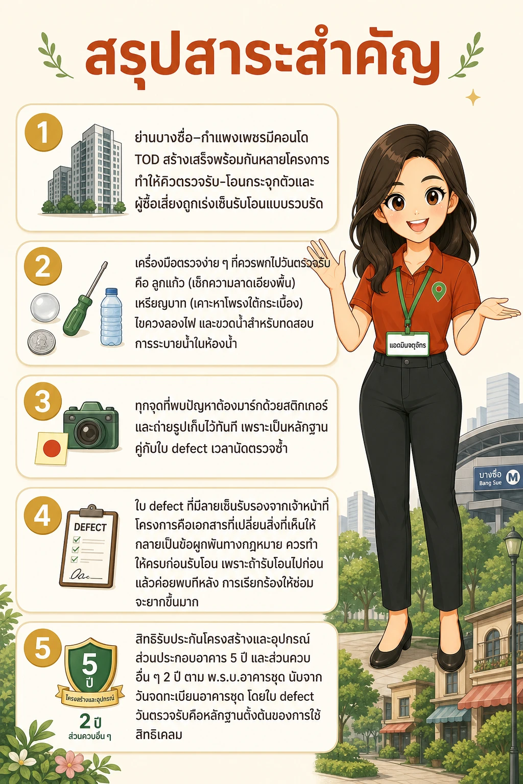 อินโฟกราฟิกสรุปข้อมูล ตรวจรับห้องคอนโดใหม่ย่านบางซื่อ–กำแพงเพชร: เช็กก่อนรับโอนตามนี้