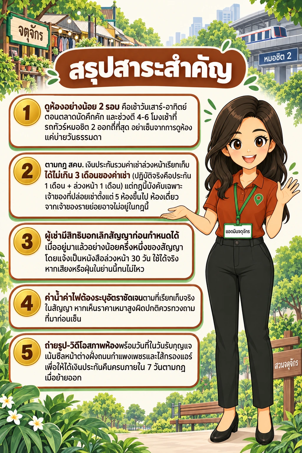 อินโฟกราฟิกสรุปข้อมูล เช็กลิสต์สัญญาเช่าคอนโด จตุจักร: เสียง ฝุ่น และเงินประกันที่ต้องอ่านก่อนเซ็น