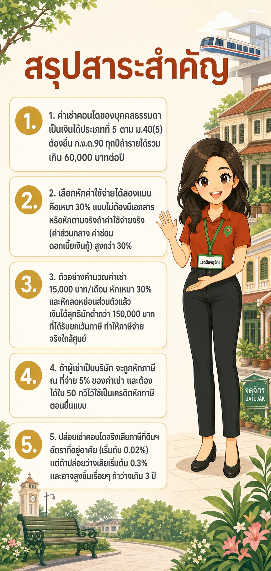 อินโฟกราฟิกสรุปข้อมูล ภาษีปล่อยเช่าคอนโดจตุจักร ยื่นยังไง หักค่าใช้จ่ายได้เท่าไร