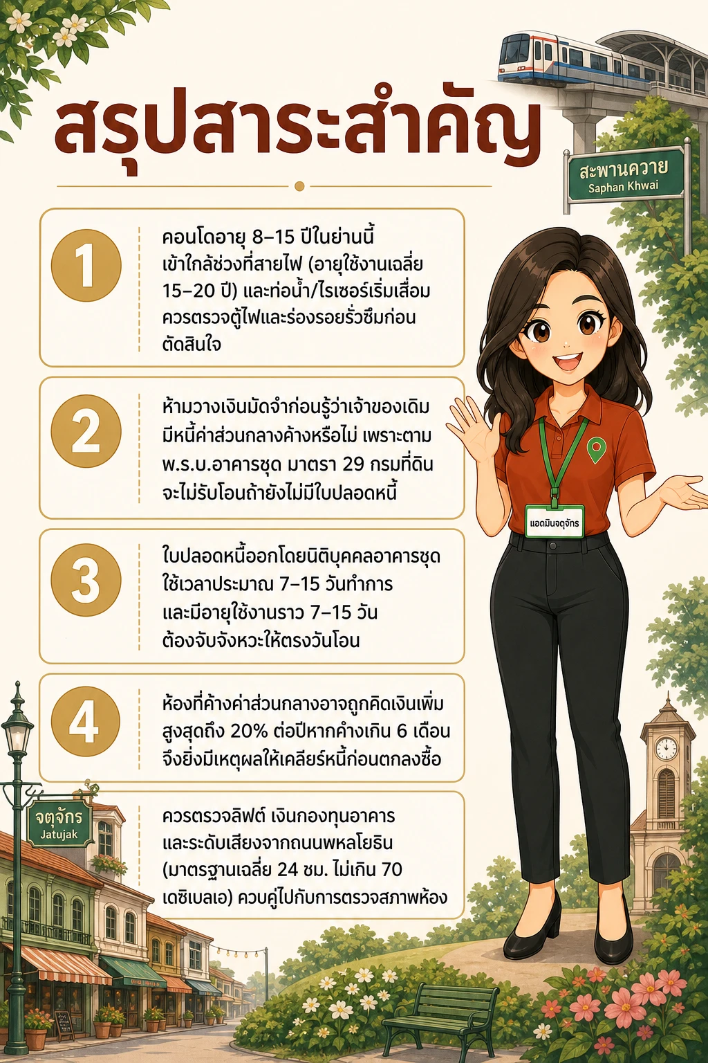 อินโฟกราฟิกสรุปข้อมูล คอนโดมือสองสะพานควาย–สวนจตุจักร ตรวจอะไรก่อนวางมัดจำ
