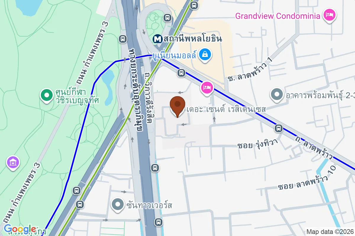 แผนที่เส้นทางเดินจากMRT พหลโยธินไปเดอะ เซนต์ เรสิเดนเซส ย่านจตุจักร